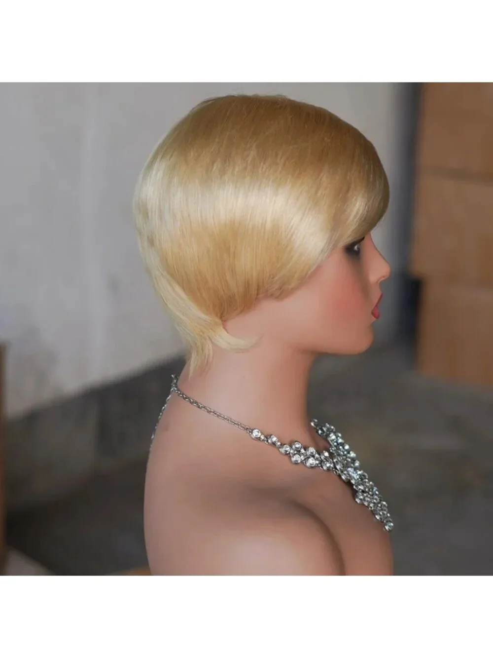 Blonde Pixie Cut Wig for Women - Short Layered Human Hair Bob, Glueless Style